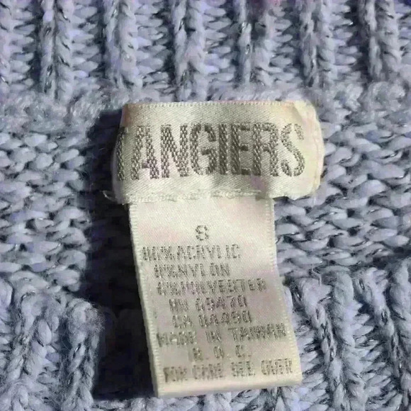 VINTAGE TANGIERS Ski Sweater Boxy Knit Pocket Light Blue Metallic Women Small - Picture 4 of 10